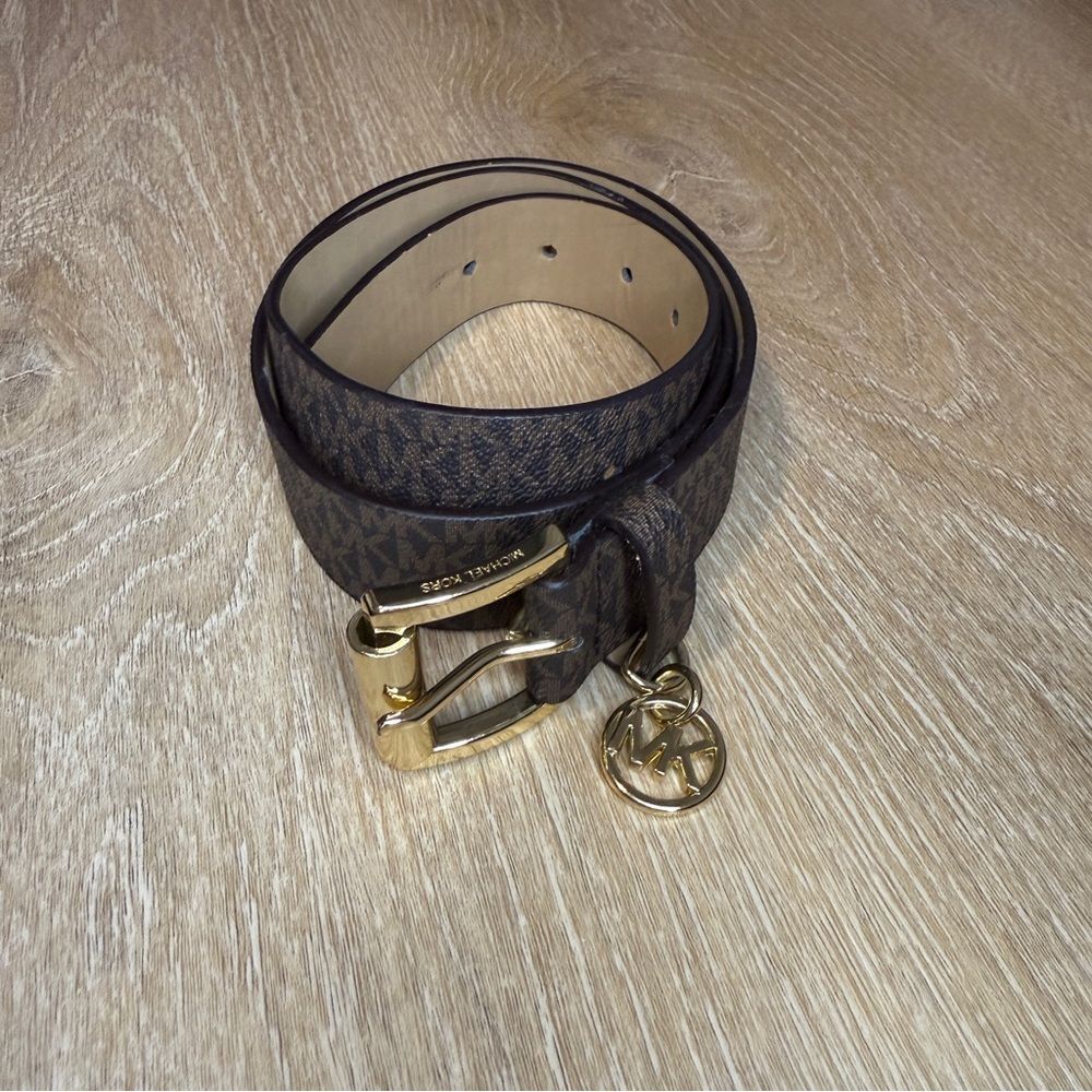 Michael Kors Women’s Brown Monogram Belt Gold Hardware Size Up To 38”